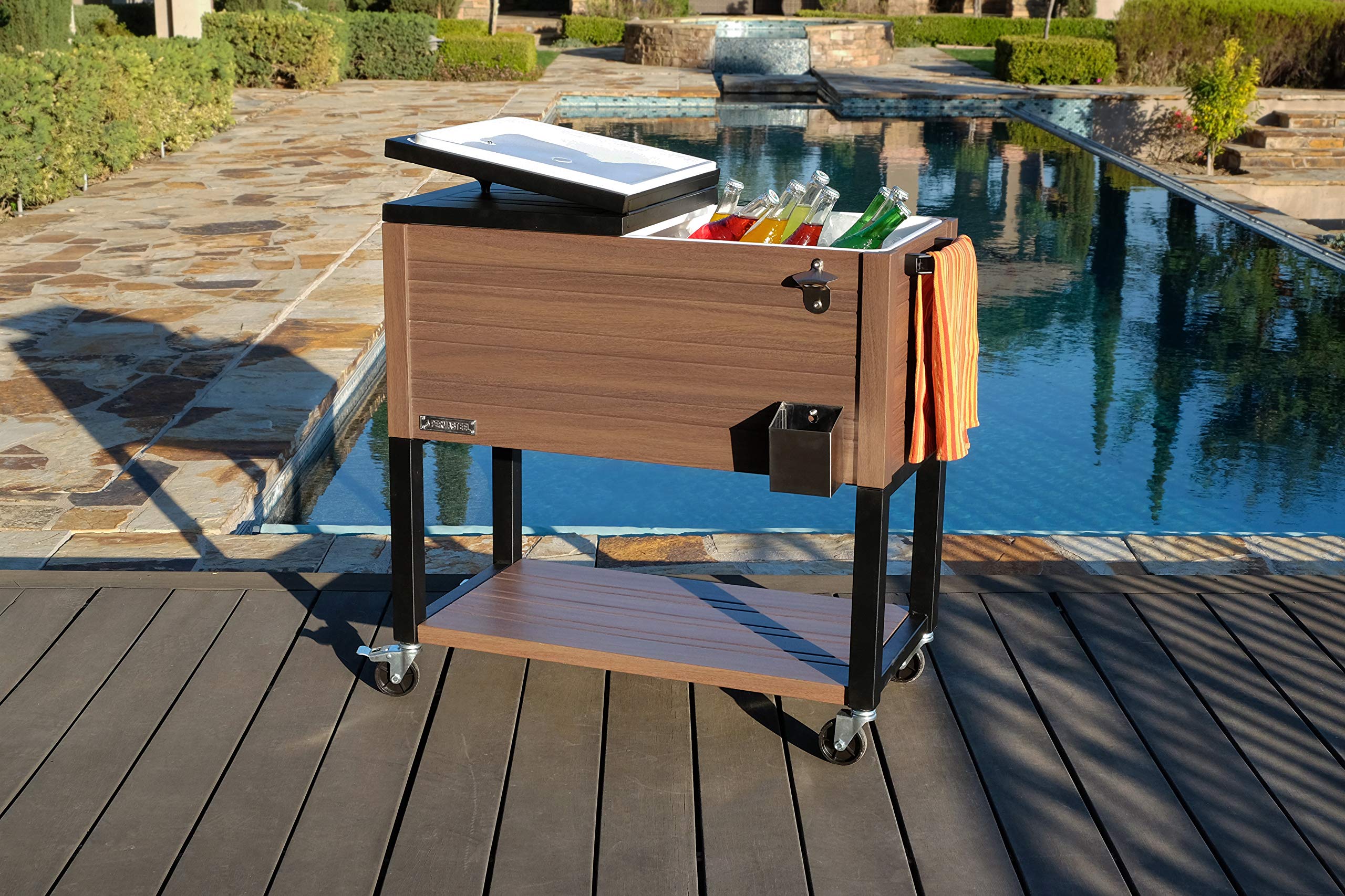 Permasteel 80Quart Outdoor Patio Cooler with Wheels Beverage Rolling