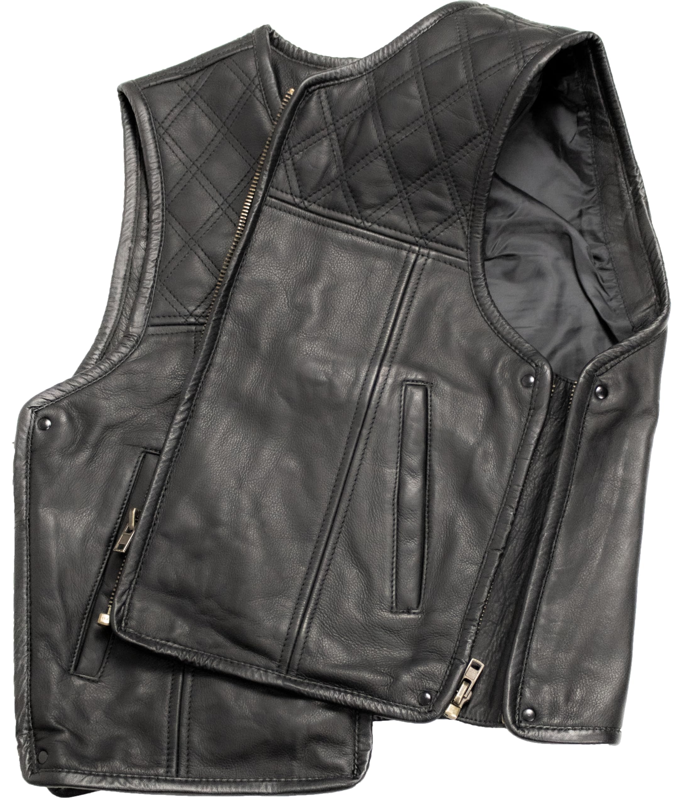 Biker Kutte/Lederweste mit gestepptem Muster in Diamond-Optik