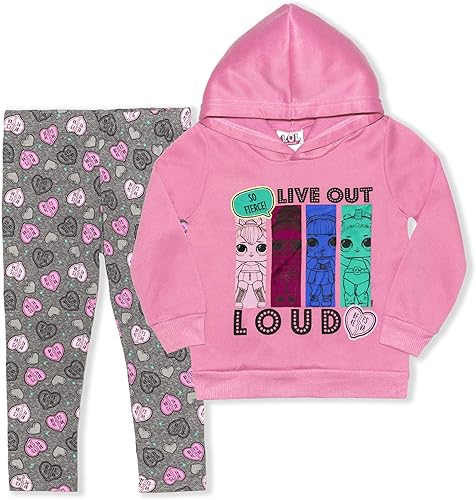 LOL Surprise Dolls Girls Hoodie and Legging Pant Set for Little Kids PinkGrey