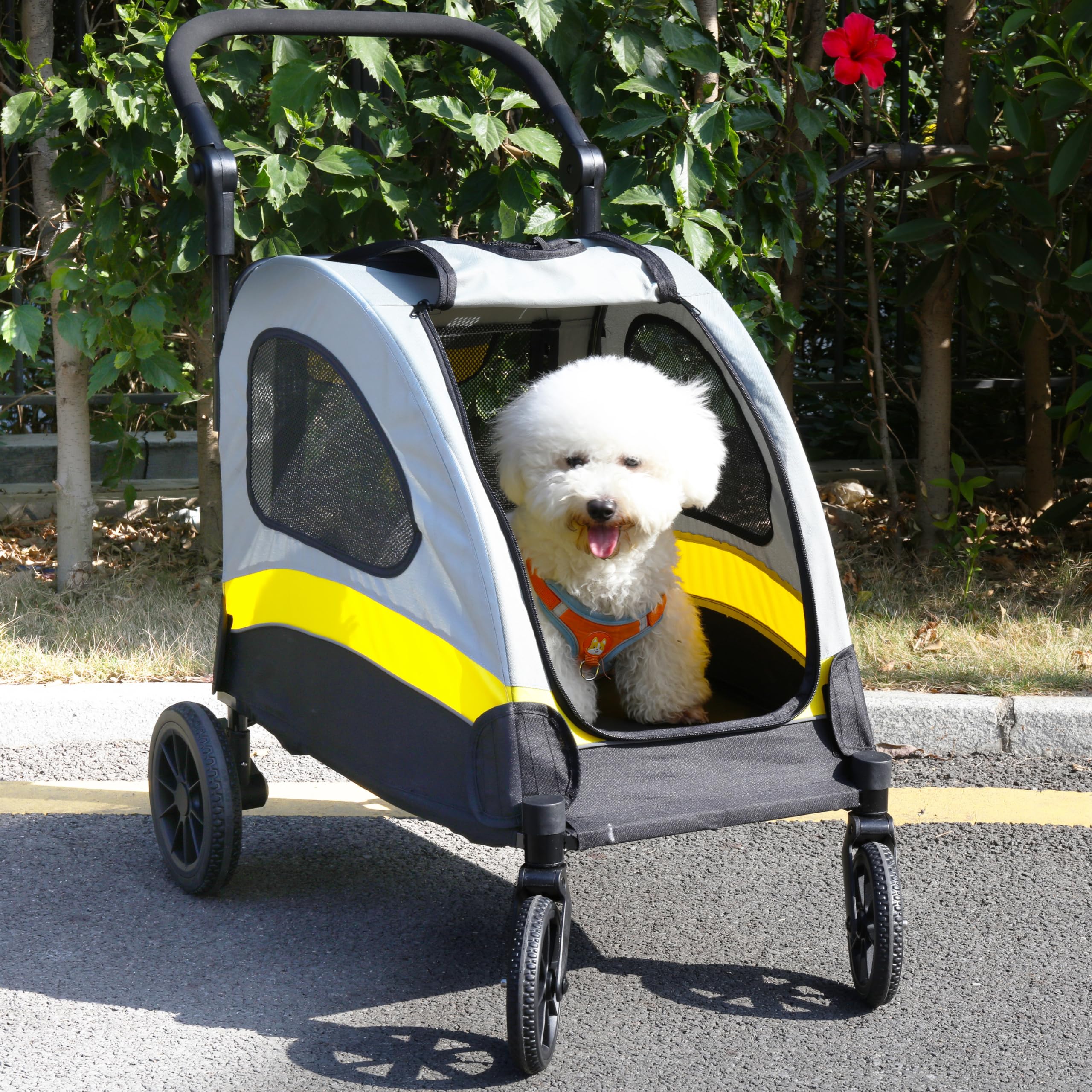BingoPaw Passeggino per Cani Taglia Piccola: 20kg Carico Passeggino Pieghevole per cane con Ruote Passeggino Traspirante Reisistente Carrozzina per cane per fare lunghe camminate