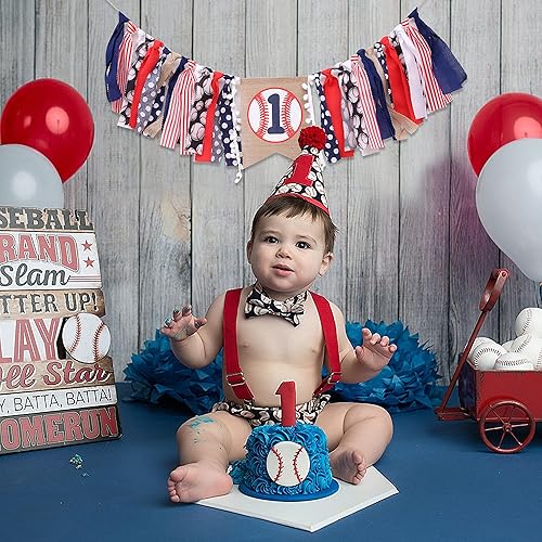 Miniatura 4 de Cartel de béisbol de primer cumpleaños para silla de bebé, pancarta de cumpleaños de béisbol, decoraciones de béisbol de primer cumpleaños, atuendo
