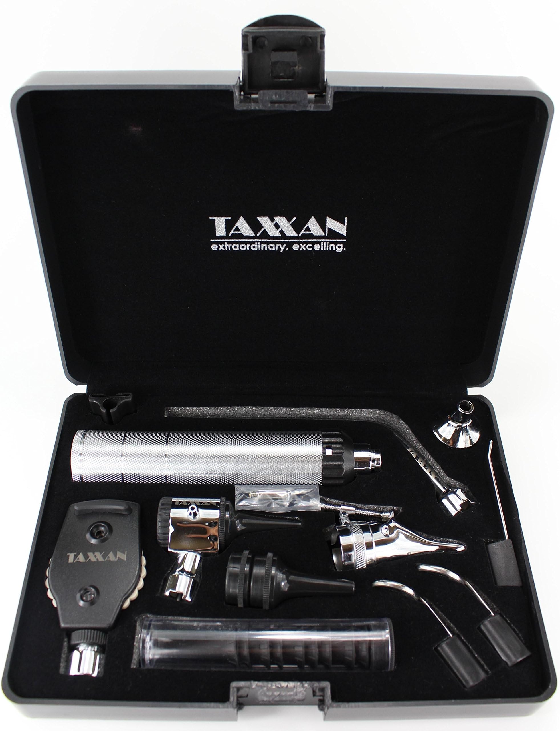 Otoscope Set W/Bend Pipe, PRO ENT Diagnostic Set Otoscope Nasal Speculum Tongue Depressor Mirrors with Extras