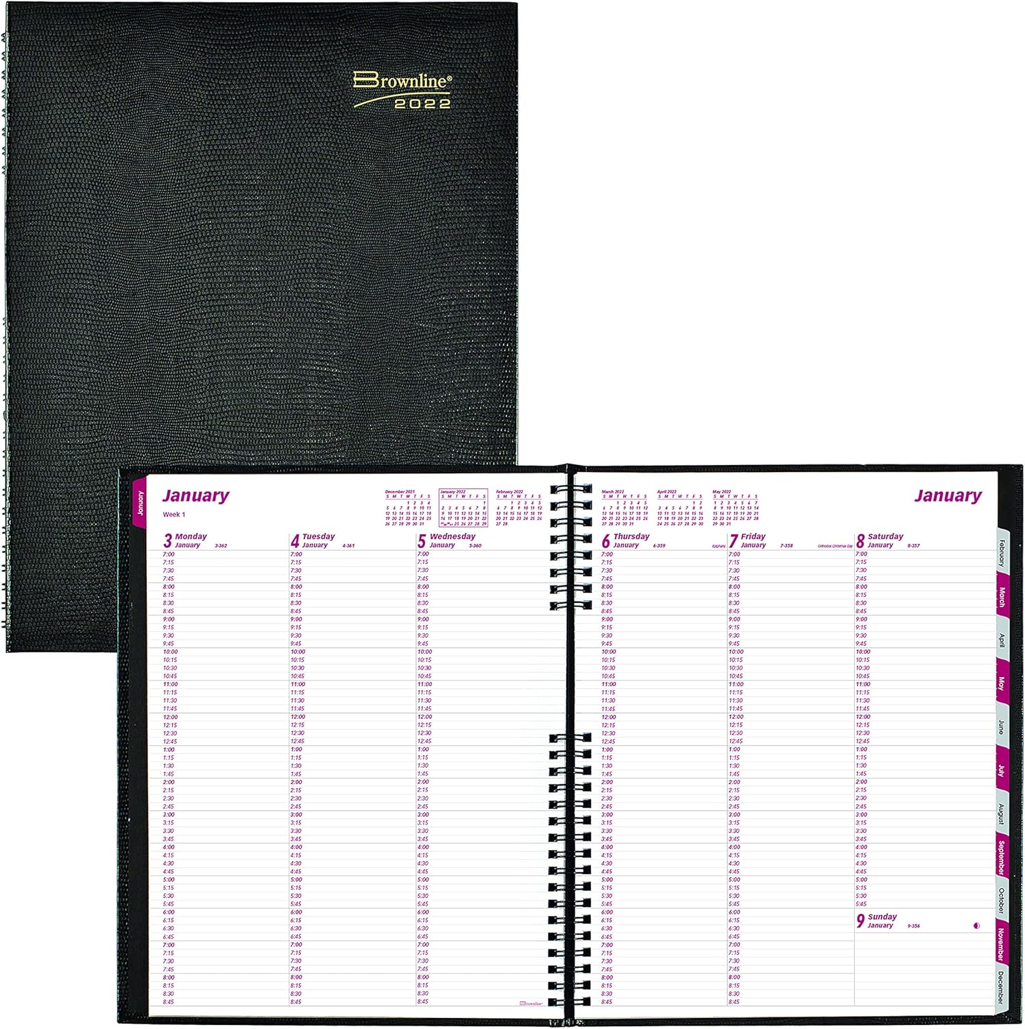 Brownline 2024 CoilPro Weekly Planner, Appointment Book, 12 Months, January to December, Twin-Wire Binding, 11" x 8.5", Black (CB950C.BLK-24)