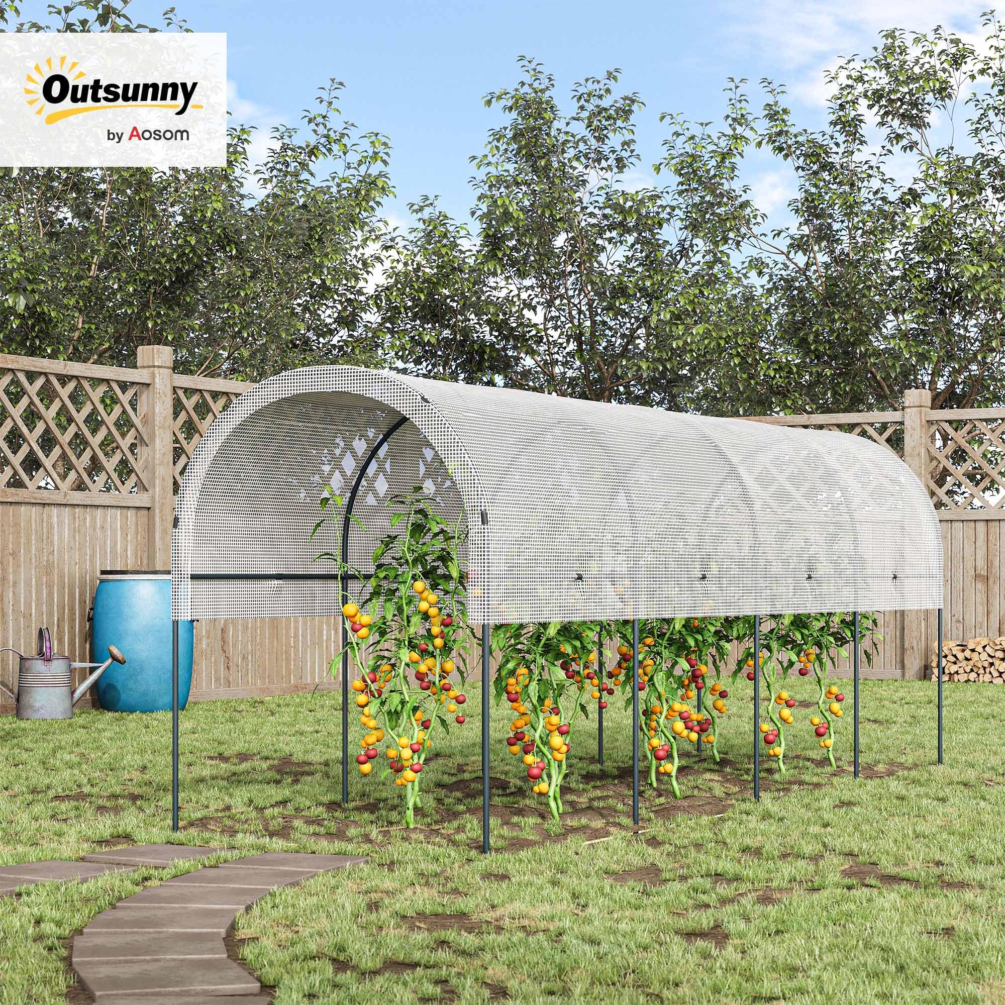Outsunny Gewächshaus Winterfest Foliengewächshaus mit Bogendach, Erdanker Robuster Stalrahmen, Offenes Treibhaus zum Stecken, 400 x 120 x 170cm, Tomatenhaus für Tomaten, Gemüse, Pflanzen, Weiß