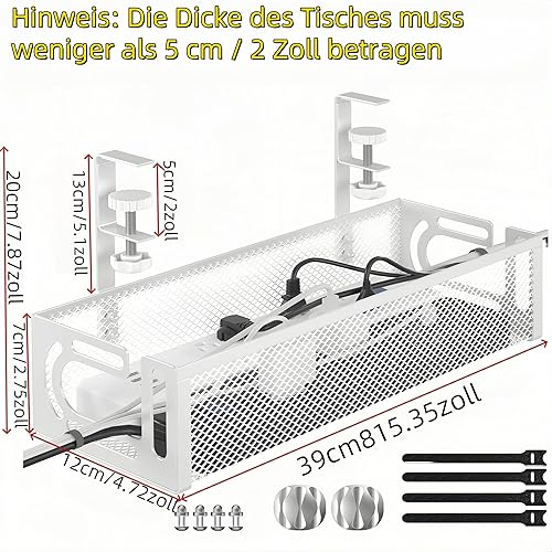 Miniatura 2 de Bandeja de organización de cables para debajo del escritorio, organizador de gestión, sin taladrar al escritorio, almacenamiento debajo de la