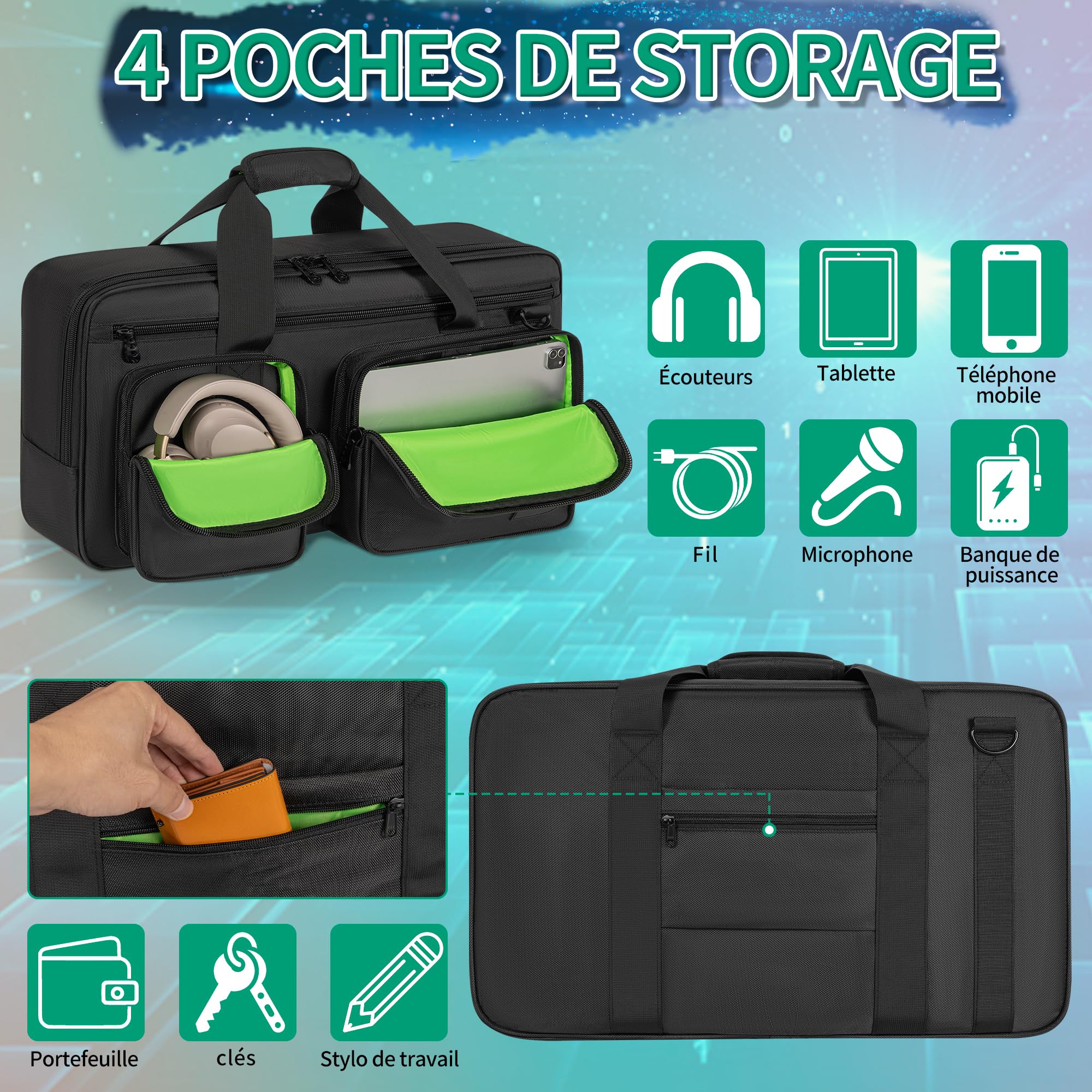 OUUTMEE Sac Contrôleur DJ, Sac de Transport pour Contrôleur DJ, Housse de Protection DJ avec Bandoulières, Compatible avec Pioneer DDJ 200, DDJ 400, FLX4, DDJ-SB2 3. (52 X 30 X 10CM)