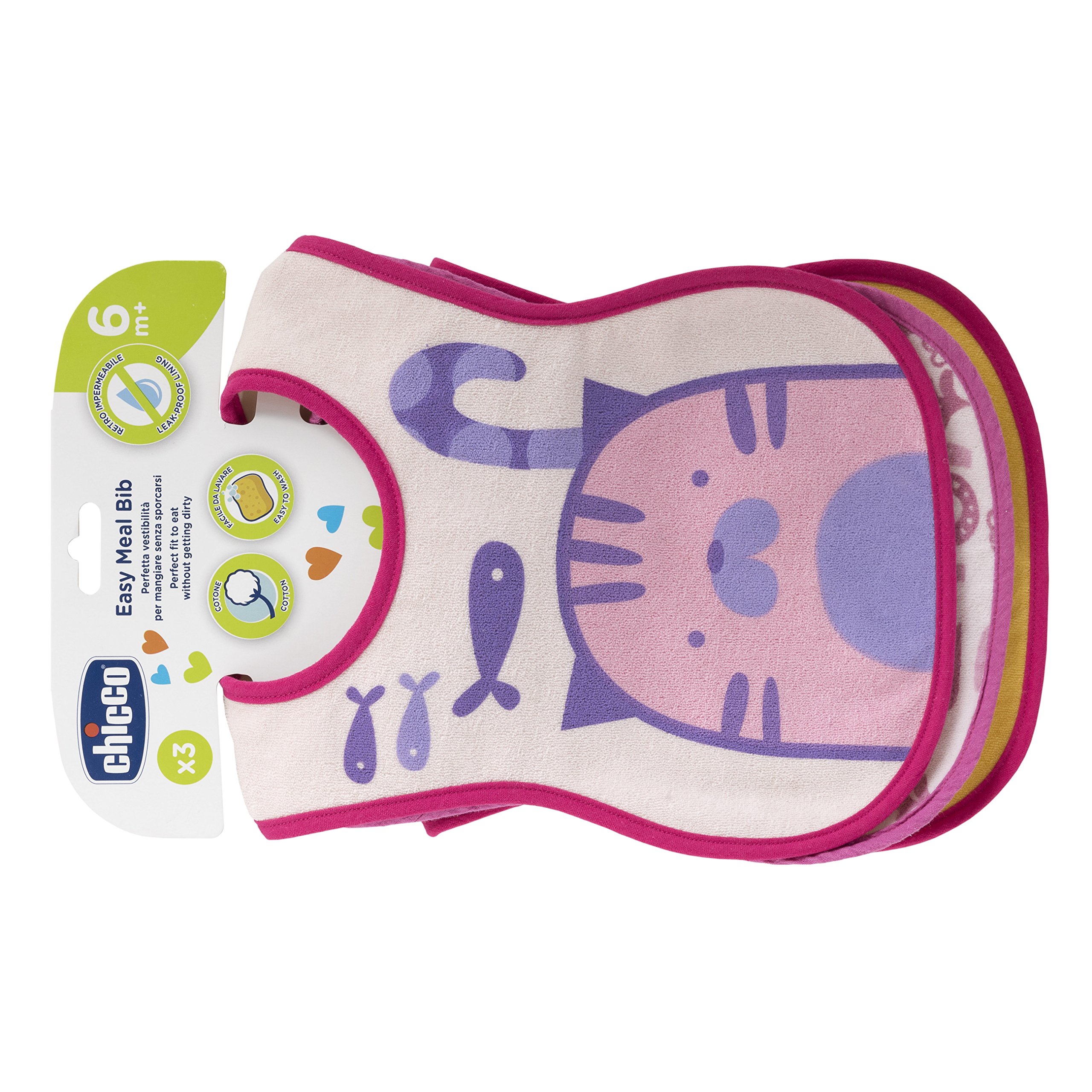 Chicco Ensemble Bavoirs Décorés 6+ Mois x 3 avec motifs imprimés doux - 6