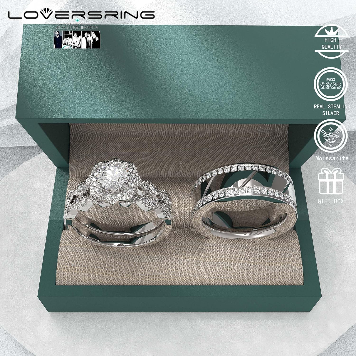 Wedding Ring Sets His And Hers Promise Ring size Wedding Ring Sets His And Hers Couples Women 925 Sterling Silver Round Moissanite Man Titanium Wedding Band