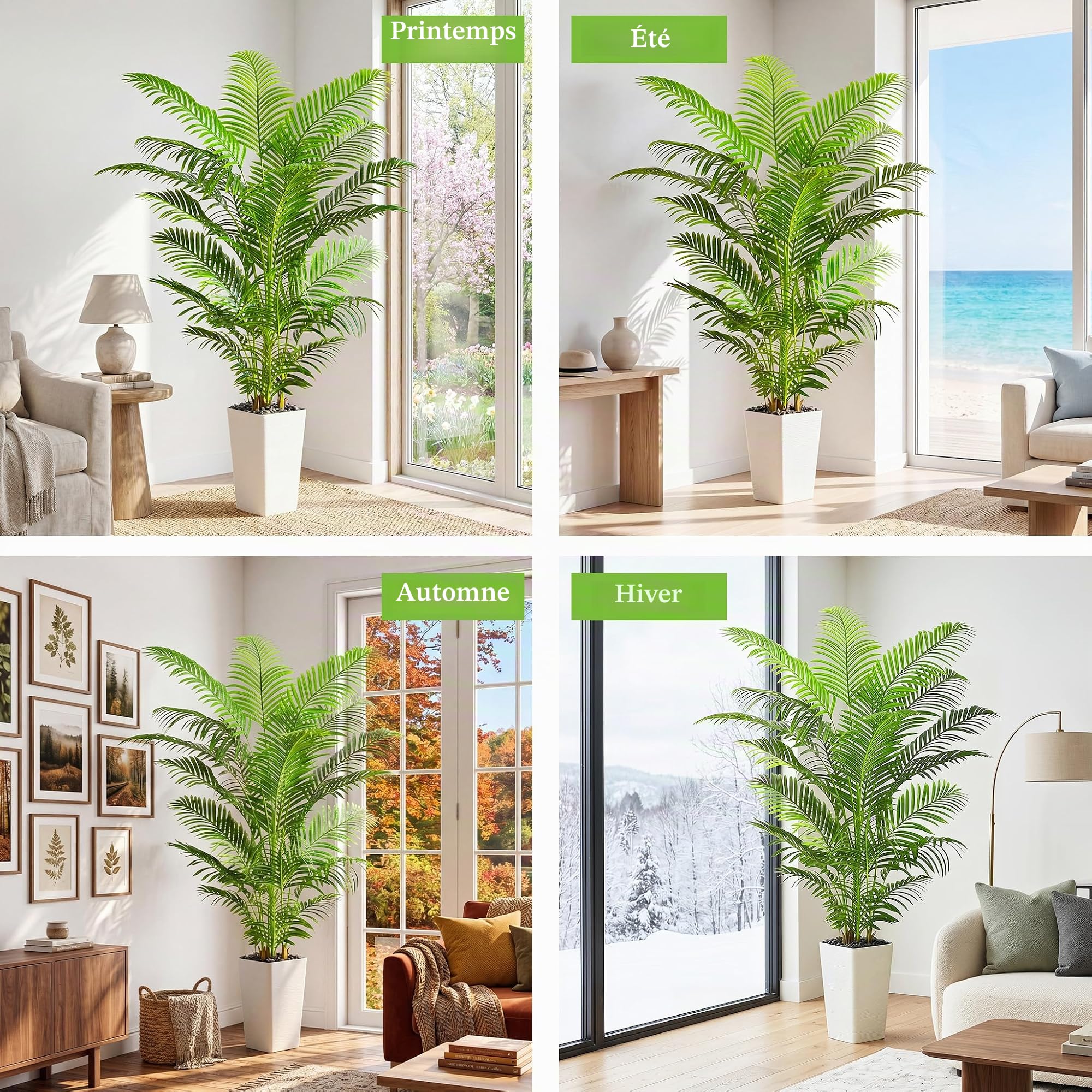 Palmier Artificiel Arnusa en Pot Blanc 180cm, Plante Artificielle Areca Interieur, Arbre Artificiel Décorative Vert pour Salon Balcon Chambre Bureau (1, Pot Blanc, 180cm)