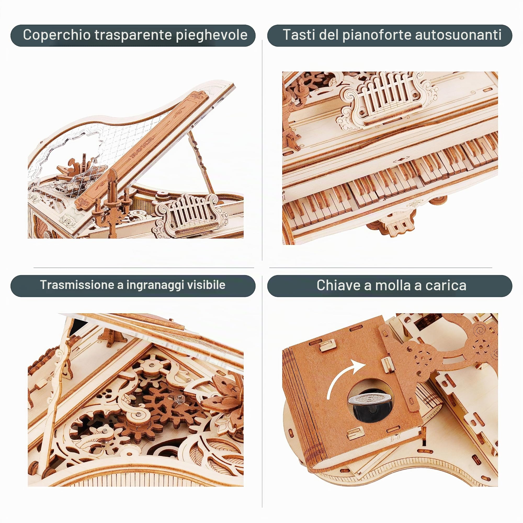 ROKR Puzzle 3D Legno Modellismo da Costruire Adulti Modellini Carillon Pianoforte Magico Modello Meccanico Set di Costruzione Artigianato per Adulti Regali Natale 223pcs, Magic Piano