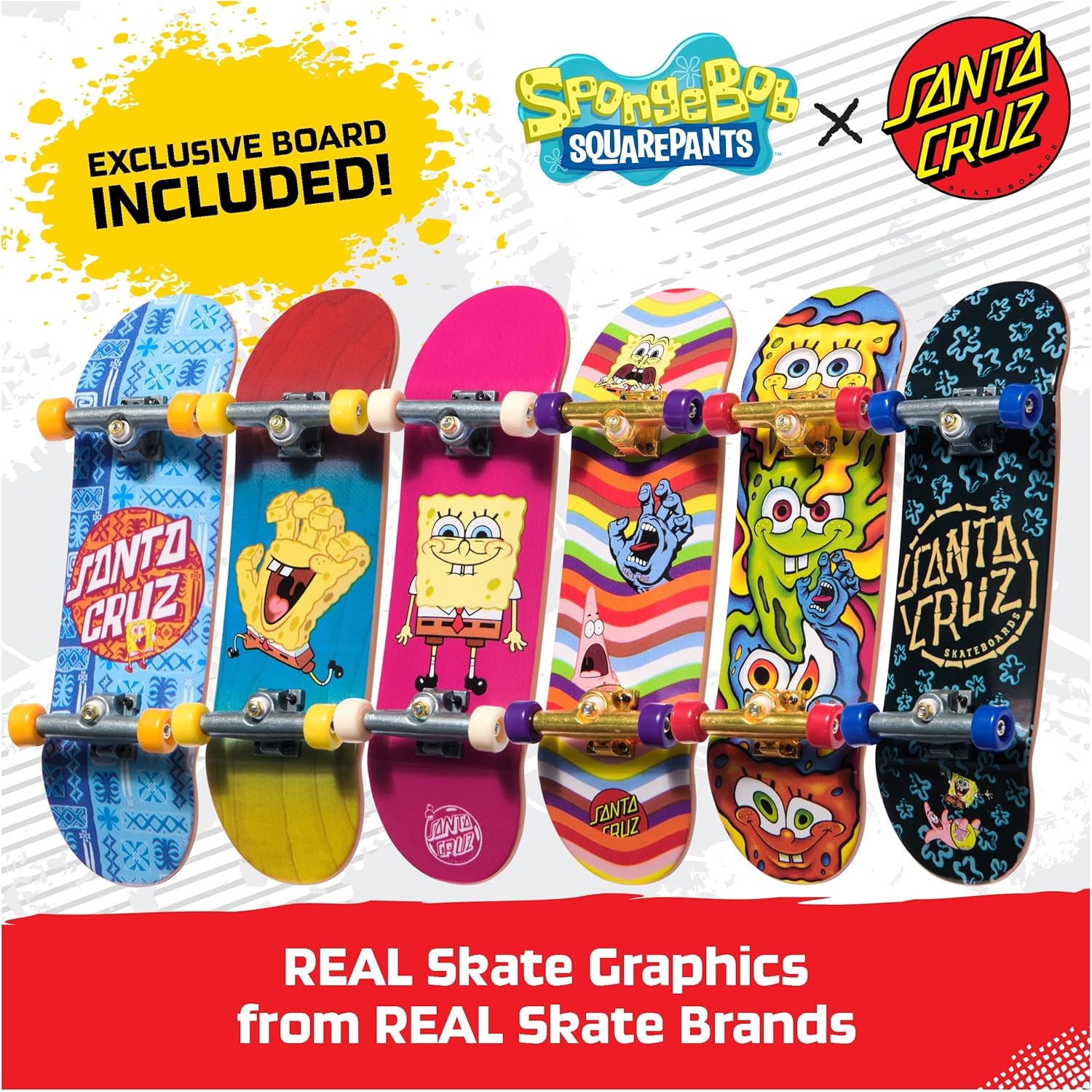 TECH DECK, Spongebob Sk8shop Fingerboard Bonus Pack, Collectible and Customizable Mini Skateboards, Kids Toys for Ages 6 and up