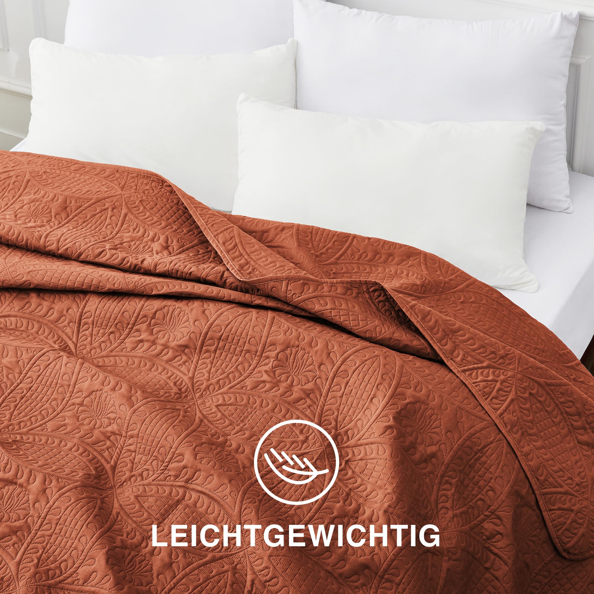 Love's cabin Tagesdecke 200x220 Ziegelrot, Weiche Bett Quilt Leichte Mikrofaser Tagesdecken Bettüberwurf 200x220, Moderne Bedspread mit Münzmuster für alle Jahreszeiten (ohne Kissenbezug)