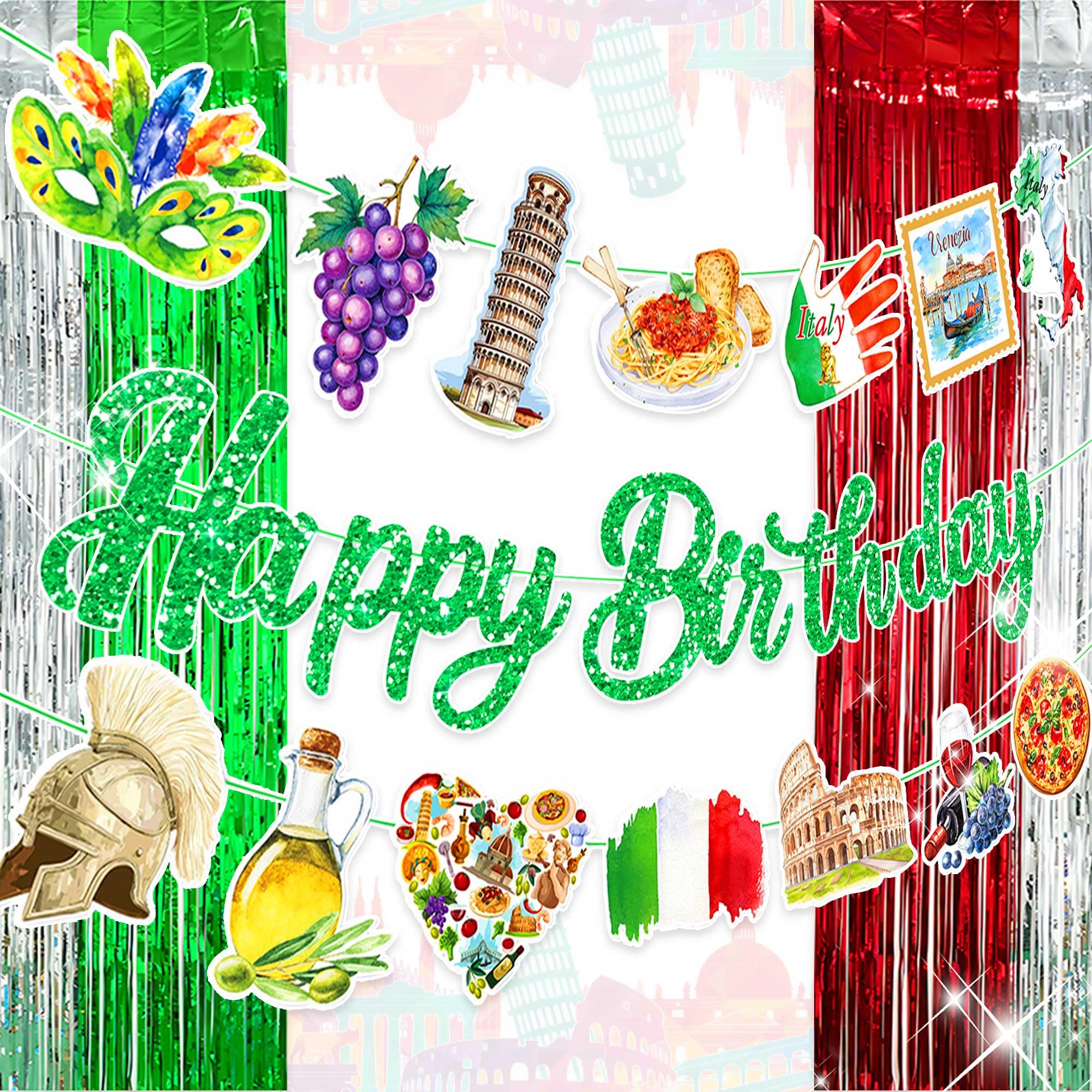 Italian theme Birthday Party Decorations Italy ian Garland Banners Leaning Tower of Pisa Banner for Pizza Buon Compleanno Birthday Supplies