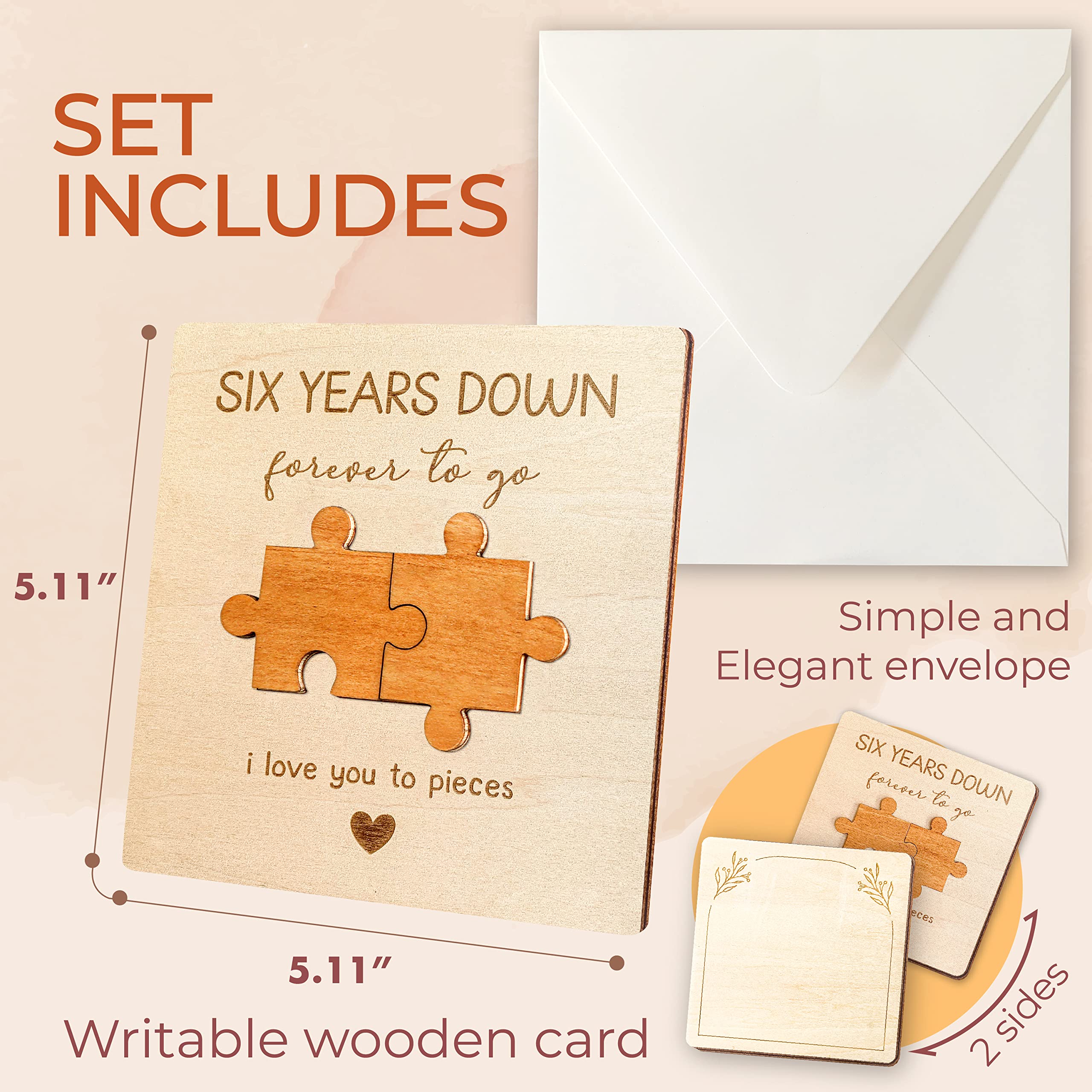 STOFINITY Tarjeta de madera de aniversario de 6 años para marido y esposa