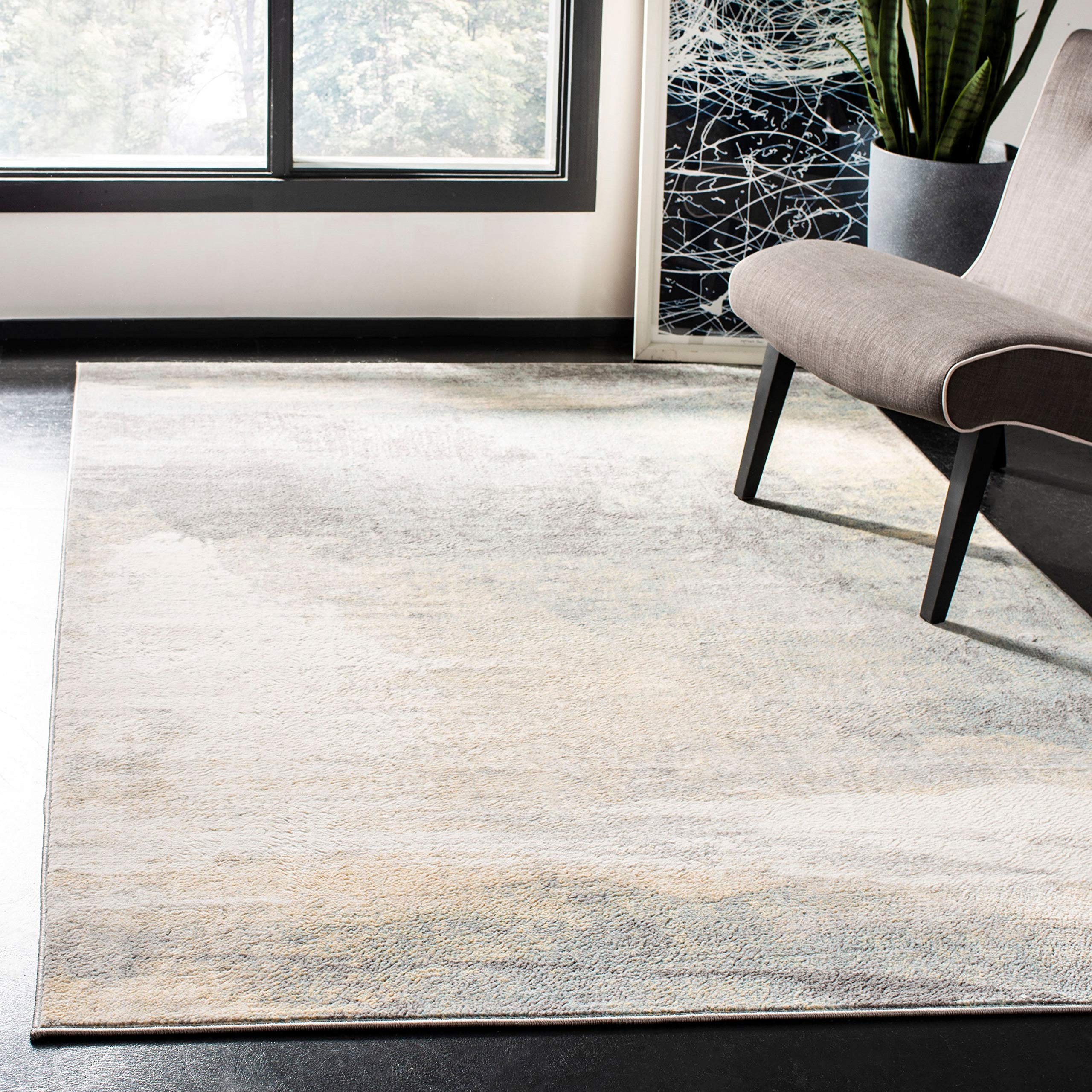 Safavieh Abstract Rug for Living Room Dining Room, Bedroom - Jasper Collection, Short Pile, in Grey and Gold, 90 x 150 cm - Image 2