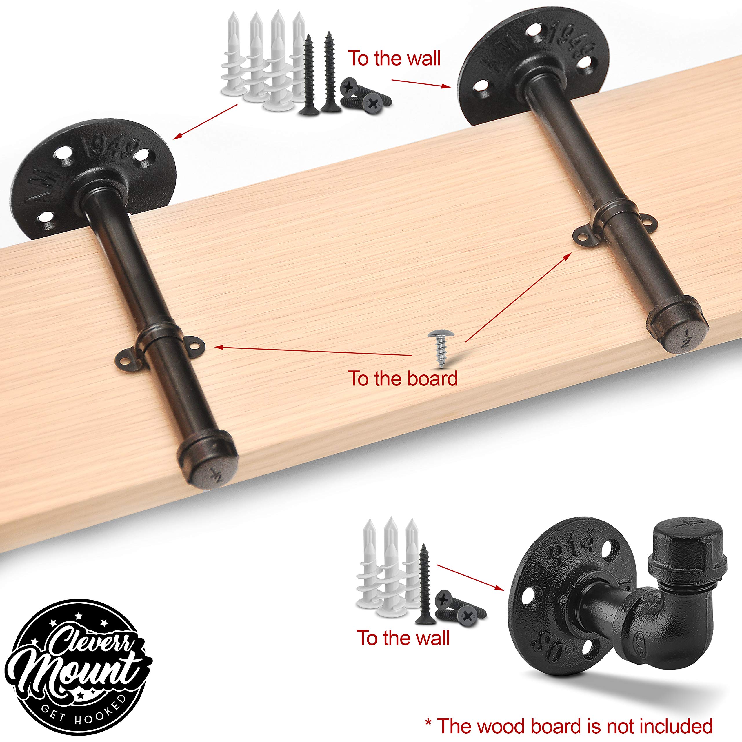 Buy Set of 6 Black Iron Pipe Floating Shelf Bracket 8 Inch (Bonus 2