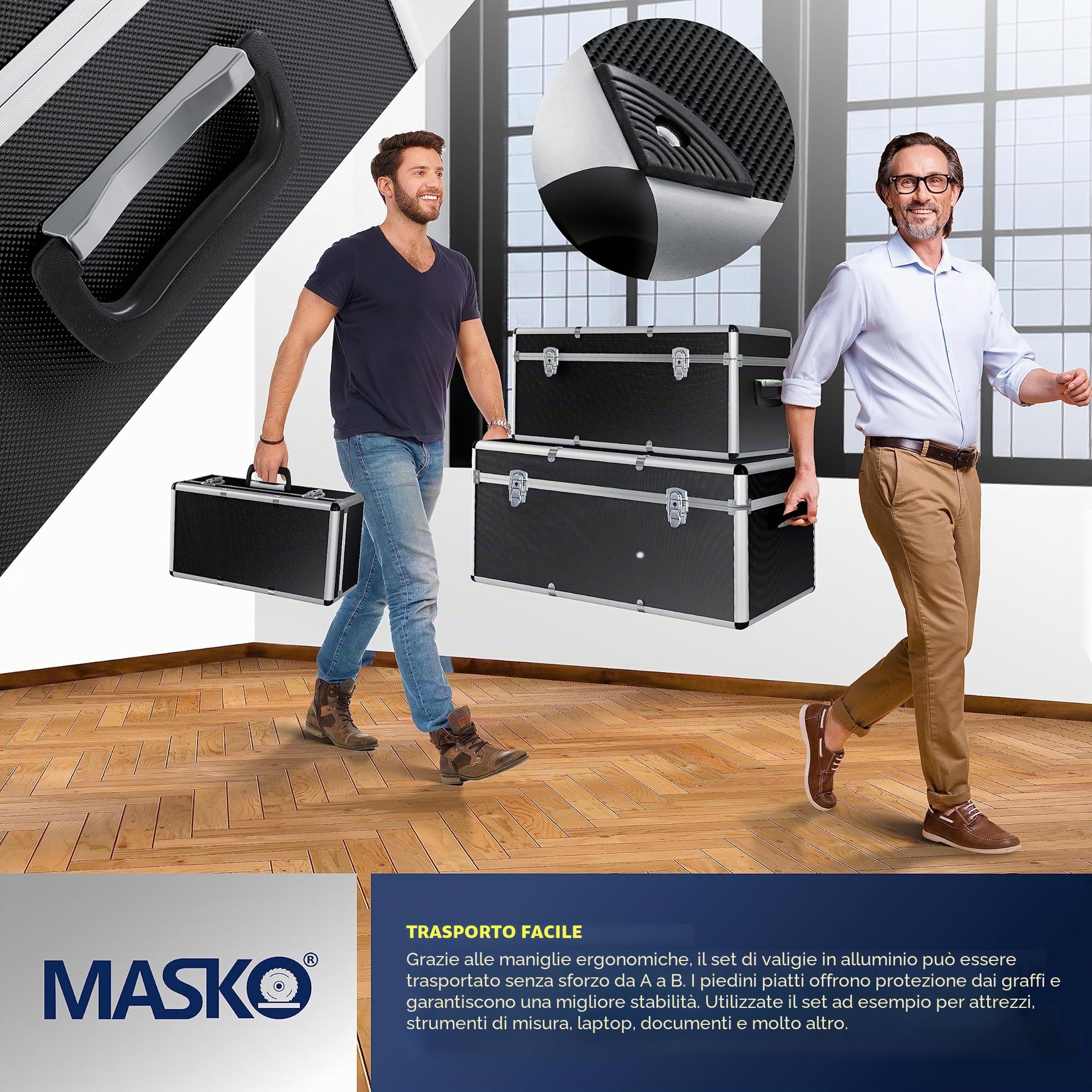 Masko® SET con 3 cassette in alluminio ✓ Cassetta in alluminio ✓ Valigetta ✓ degli attrezzi ✓ portautensili ✓ Cassetta da trasporto |