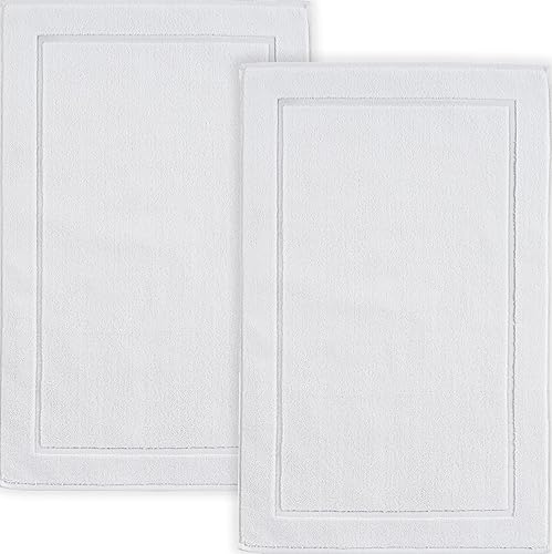 Hammam Linen - Tapetes de baño, 53 x 86 cm, paquete de 2, 100 % algodón, hilado en anillo, diseño de bandas, altamente absorbentes, lavables a
