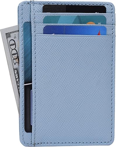 Carteras de cuero para mujeres RFID bloqueo delgado pequeño diseñador titular de la tarjeta cartera, Azul Cielo, S