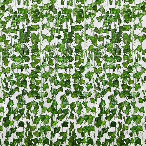CQURE Paquete de 36 guirnaldas de hiedra artificial de 252 pies, guirnalda de hojas de vides falsas, hojas verdes, plantas falsas, enredaderas