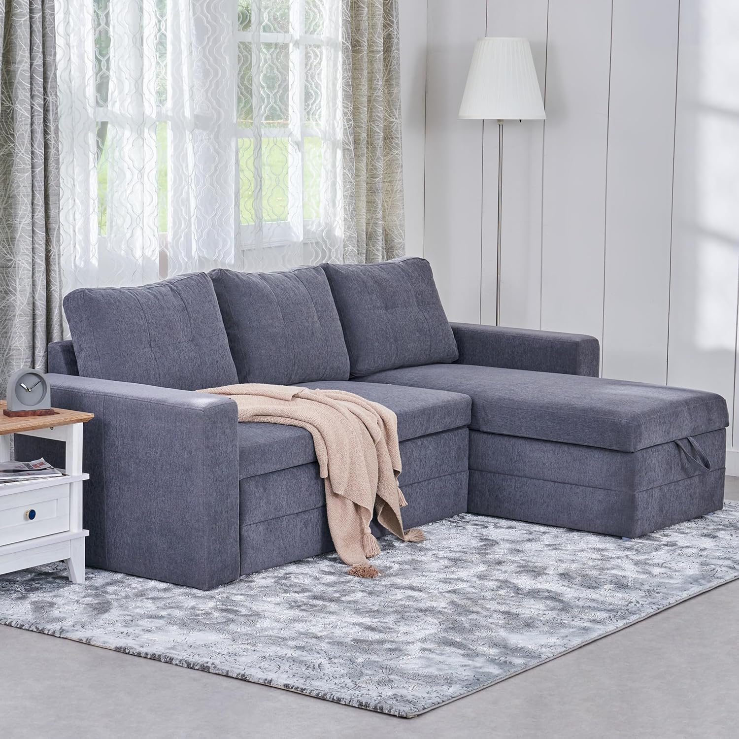 Home Centre | Woodland Fabric Sofa | 4-Seater Sectional Sofa Cum Bed | Interchangeable Chaise | Grey Home Centre | Woodland Fabric Sofa | 4-Seater Sectional Sofa Cum Bed | Interchangeable Chaise | Grey