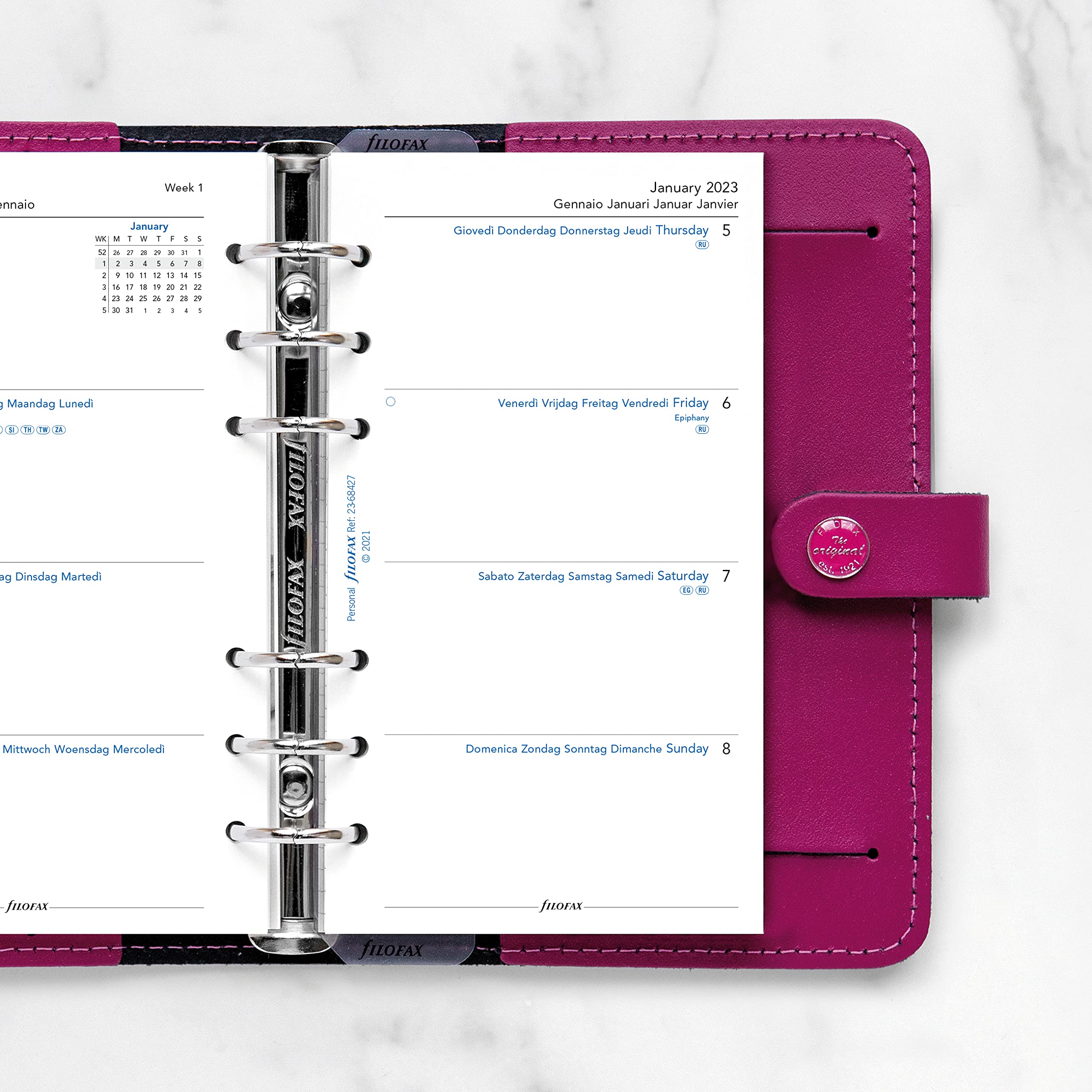 Filofax Personal Week Per Page 5 Language Cotton Cream 2026 Diary 26-68439 - View #4