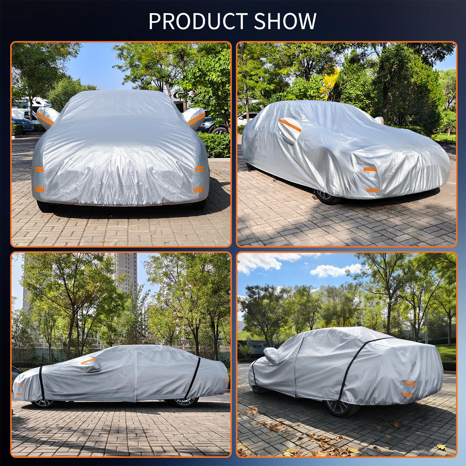 Autoabdeckung Wasserdicht Atmungsaktiv, Vollgarage Autoplane für Staub Sonne Schutz, mit Kratzfester Innenfutter und Reißverschluss für Limousine (470-490 cm) - Silber