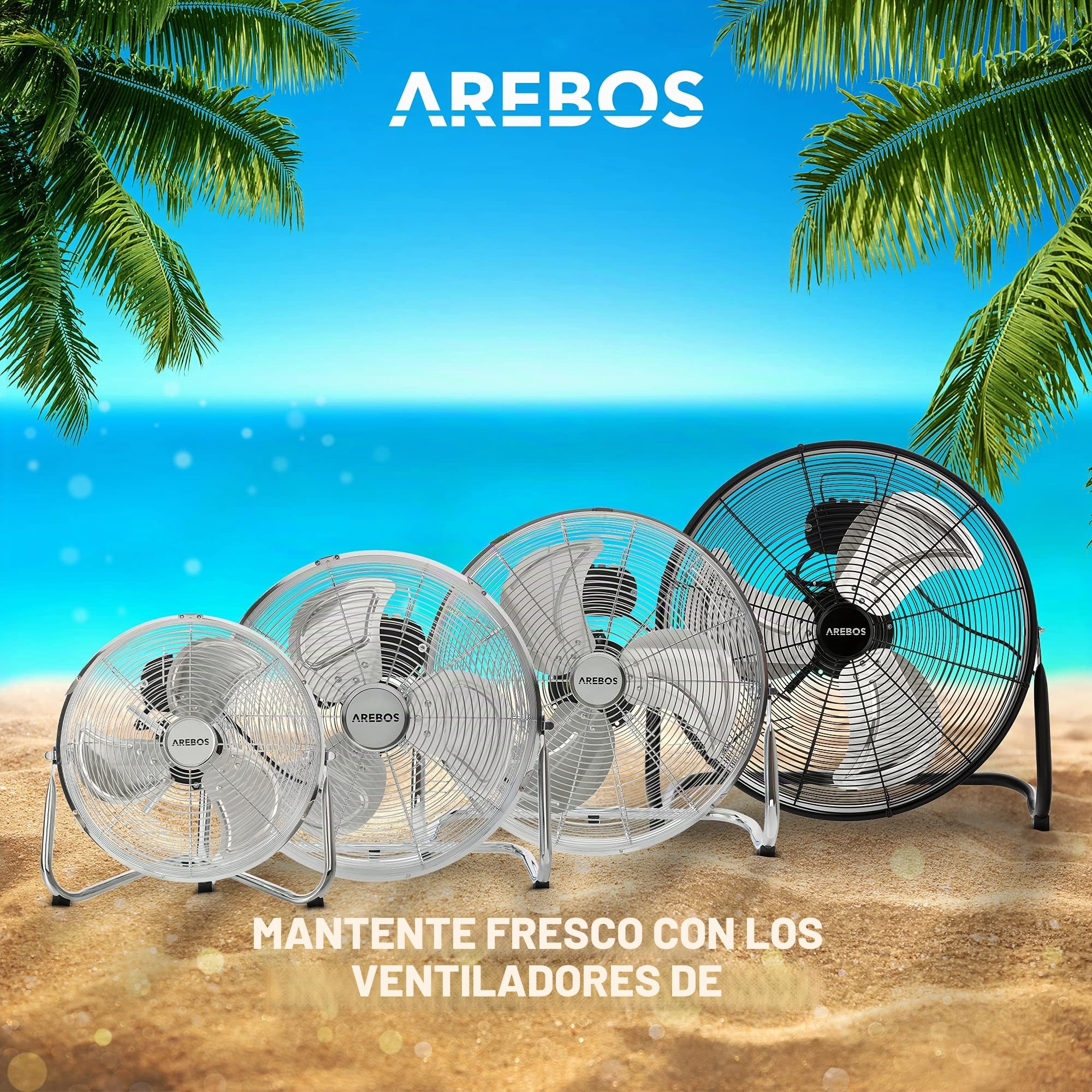 Arebos Ventilador Industrial 45cm - Ventilador Suelo Silencioso 120W - 3 Niveles de Velocidad - Ângulo de Inclinación Ajustable - Plata