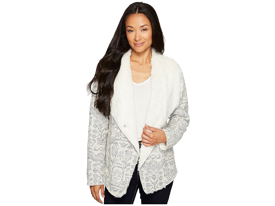 

Dylan by True Grit Vintage Jacquard Sherpa Jacket (Denim/Ivory) Women's Coat, White