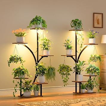 Corner Plant Stand Indoor with Grow Lights,K-Shaped 47 2 Pack 6 Tier | Multiple Plants, Shelf Rack Display Holder, Flower Stands for Living Room Patio Home