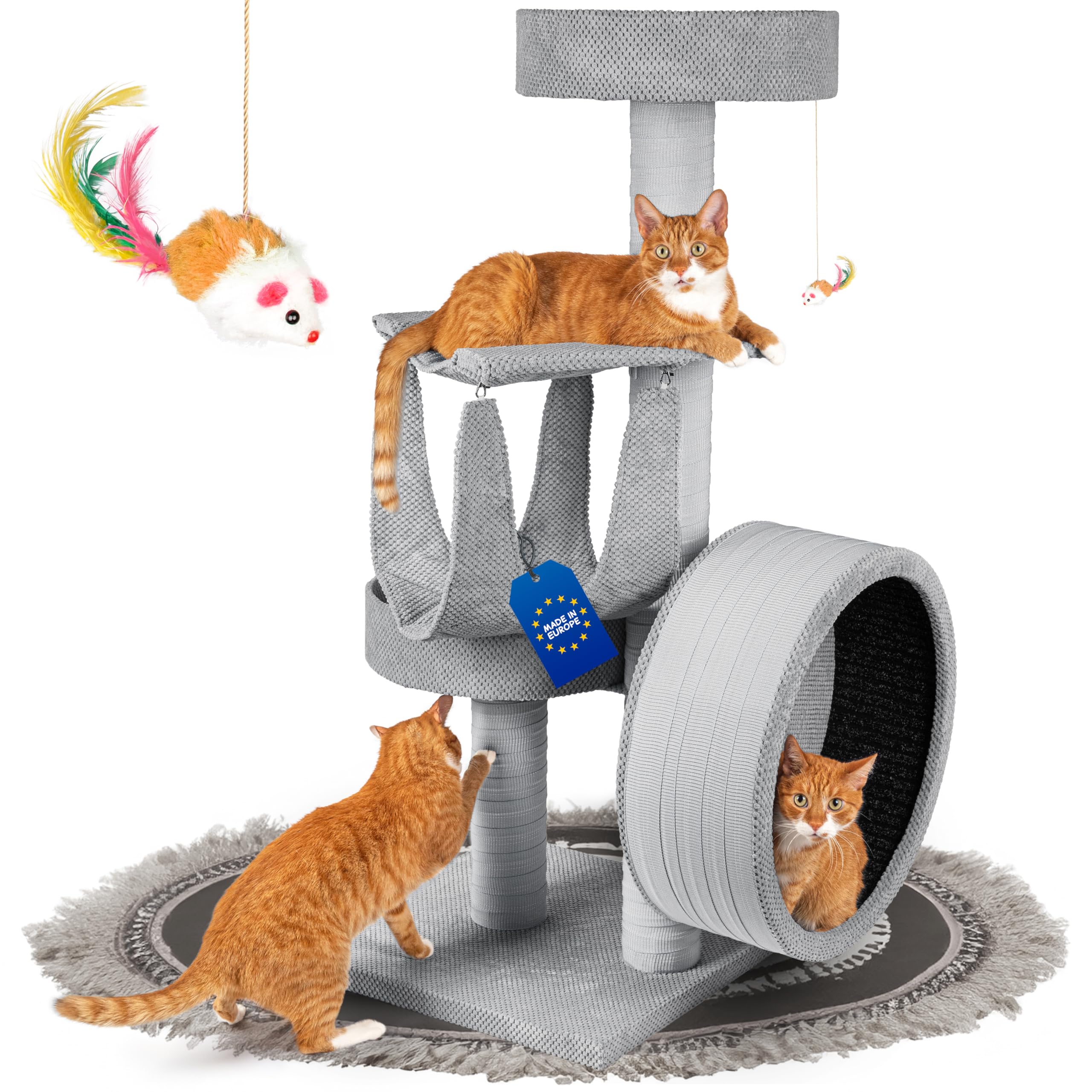 Outentin Kratzbaum fr Katzen, mit kleinem Katzenlaufrad aus Holz, Massiver  & Stabiler Katzenbaum, Robuster mittelgroer Kletterbaum &  Aktivittskratzbume, 135 cm hoch, Dicke Stmme (Grau) : Amazon.de: Haustier