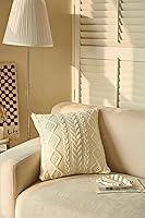 DOKOT Cable Knit Throw Pillow Cover - Farmhouse Christmas Sweater Style, Soft Acrylic Cream 18x18 Inch for Couch Bed Decor