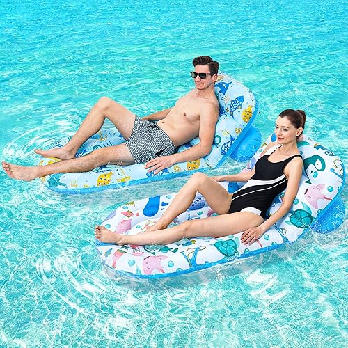 Paquete de 2 flotadores de piscina para adultos, flotadores de piscina Instaywell con respaldo ajustable, balsas flotantes, hamaca de agua,