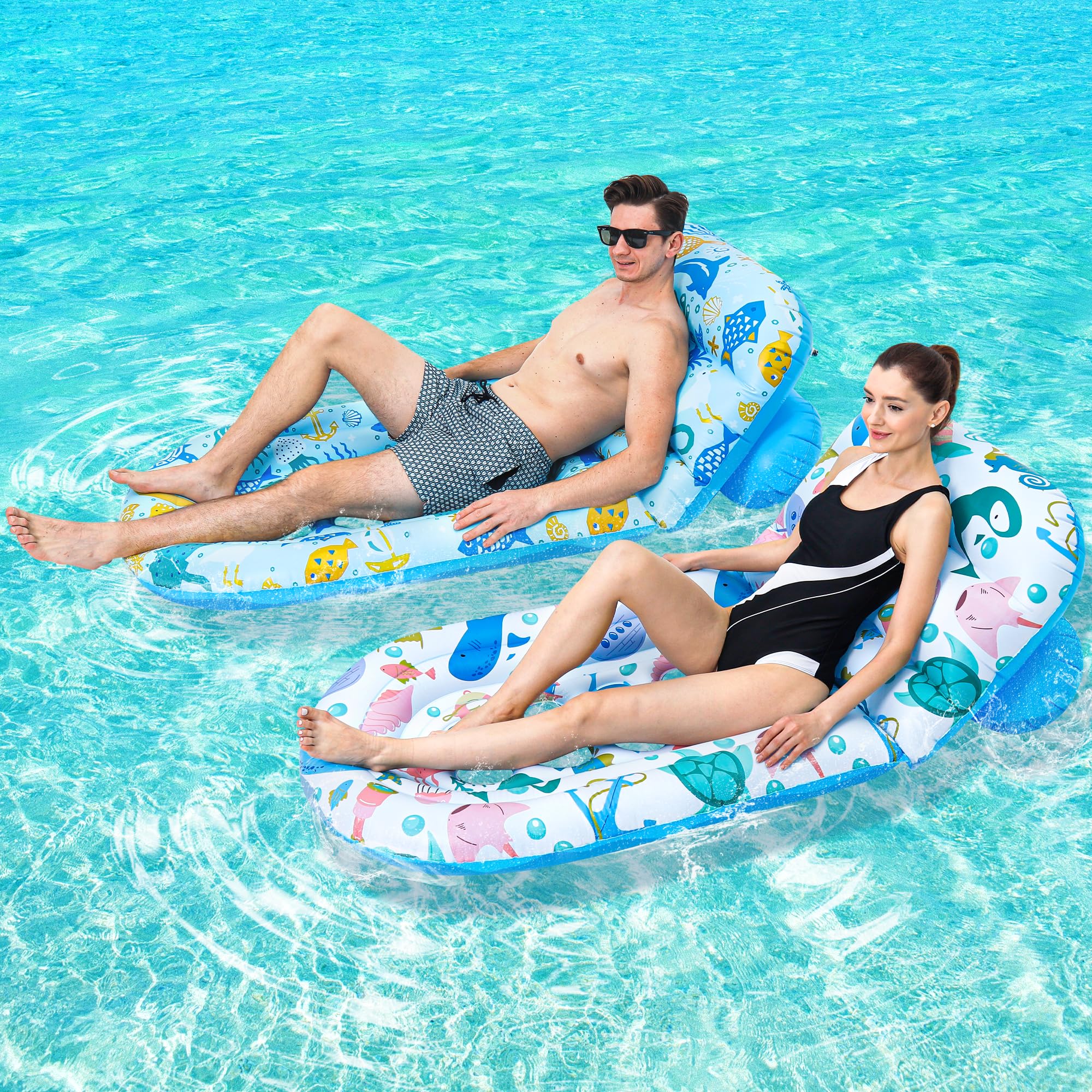 2 Pack Pool Floats Lounger, Instaywell Pool Floats Adult with Adjustable Backrest, Pool Rafts Floaties Water Hammock Tanning Floating Pool Party Toys for Swimming Pool Summertime Beach Outdoor