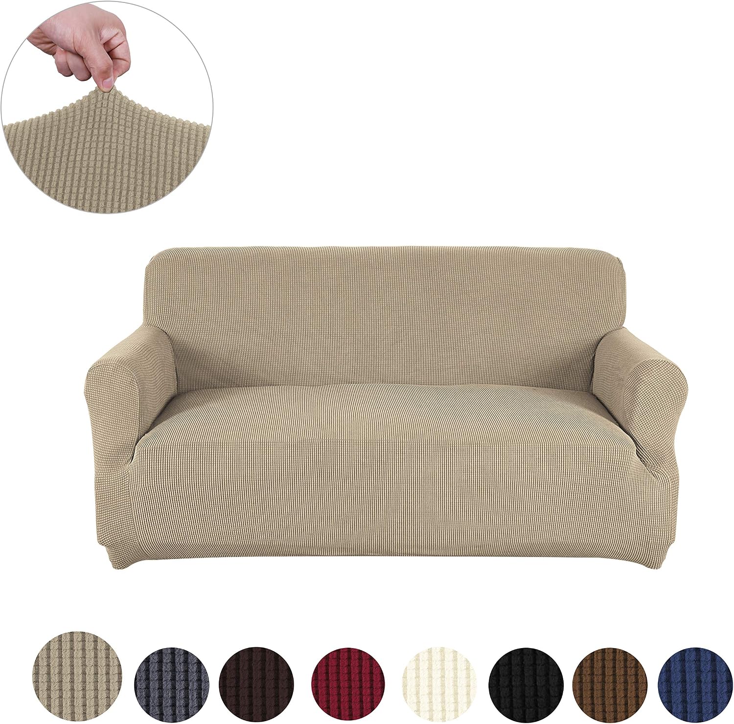sancua Stretch Spandex Loveseat Slipcover Non Slip Sofa Cover 2 Seat Sofa Slipcover with Elastic Bottom for Living Room Furniture Protector Couch Cover for Dogs, Cats and Pets (Loveseat, Camel)