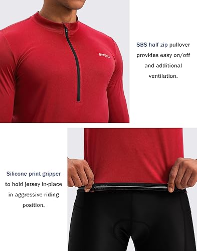 Miniatura 4 de Bikewa Maillot de ciclismo para hombre con 3+1 bolsillos traseros con cremallera, manga larga, absorción de humedad, UPF 50+ media cremallera