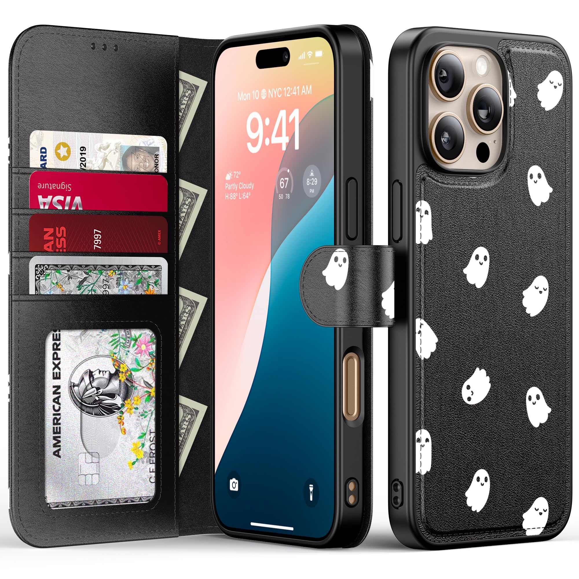 FUNMIKO for iPhone 16 Pro Case Wallet,Detachable Flip Folio Leather Cover,RFID Blocking 4 Card Slots Holder,Magnetic Kicks...