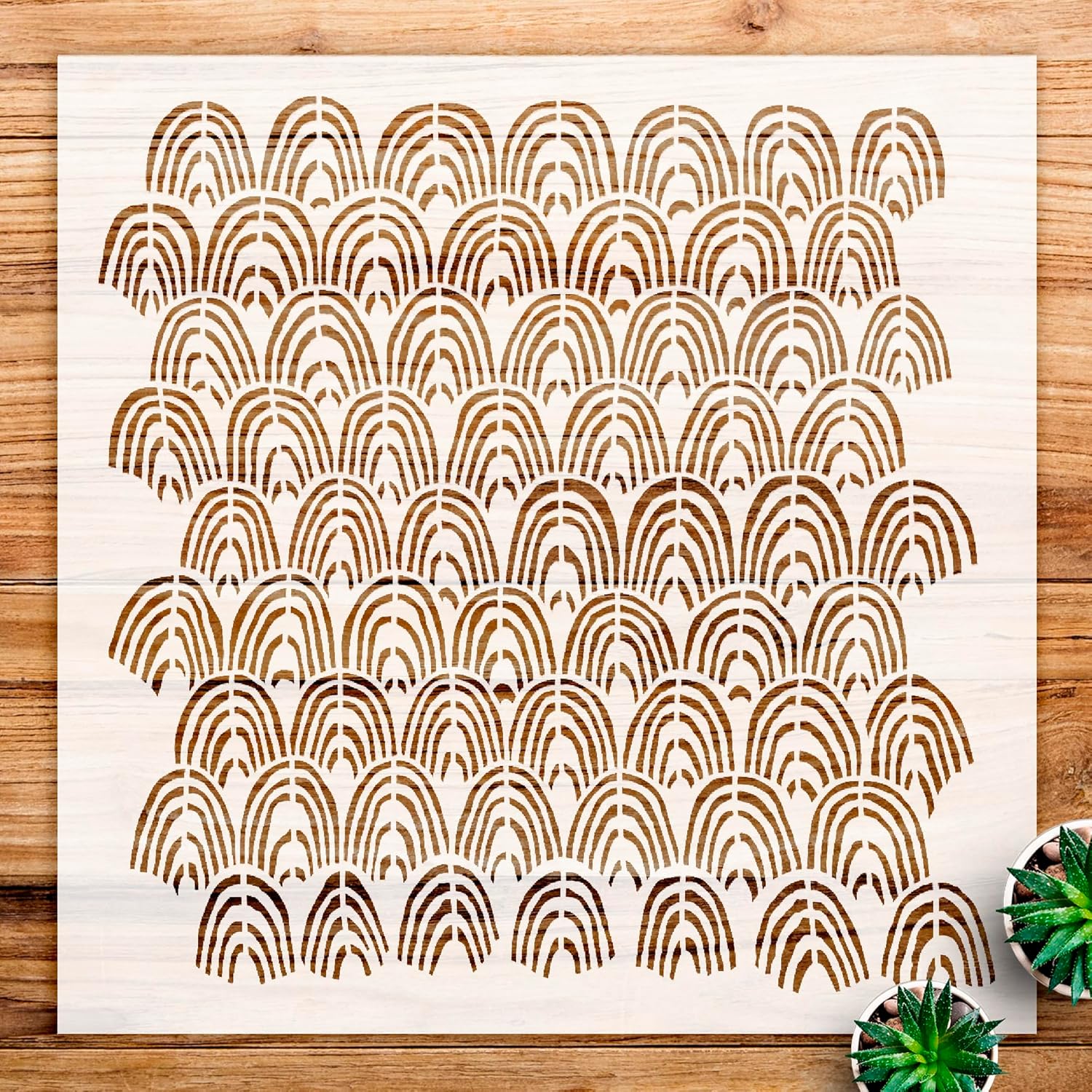 Hand Drawn Scallop Pattern Stencil for Walls and Crafts, Reusable Mylar Template, Ideal for DIY Home Decor and Mixed Media Projects - Size A1 (23.4" x 23.4")