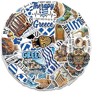 Greece Travel Stickers 50 Pieces Vinyl Waterproof Decal for Laptop Water Bottle Phone Car Window Bike Motorcycle Stakeboard Scrapbook Greek Civilization Sticker Gifts