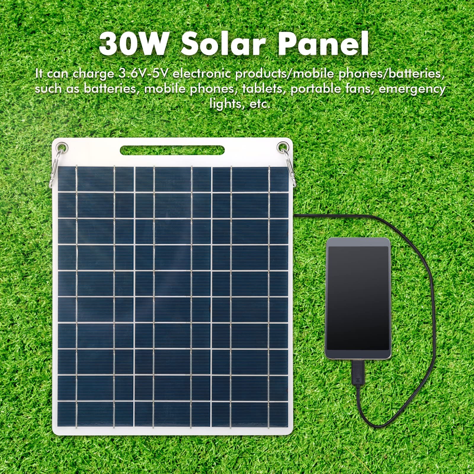 30W Panel Solar 5V Dual USB Cargador de batería Solar portátil Cargador de batería de teléfono al Aire Libre for Acampar Senderismo