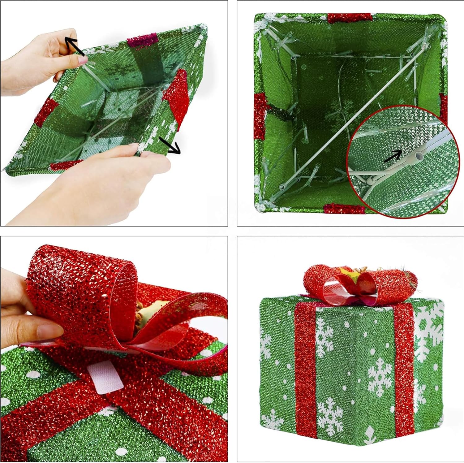 ATDAWN Set of 3 Lighted Gift Boxes Christmas Decorations, Snowflake Present Boxes, Christmas Home Gift Box Decorations