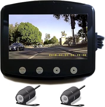 Sykik Rider RW1 Fully Water Resistance Camera System for Motorcycles. Records Both Front and Back simultaneously. Pair of 140 Degree Wide Angle Lenses. Watch Your Back When You Ride on the Large 4.5