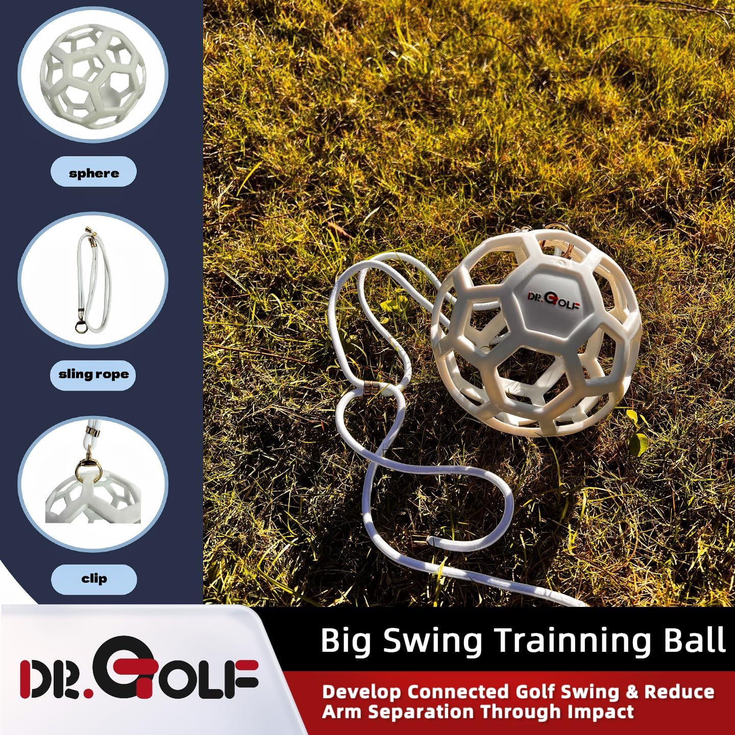 Dr. Golf Big Swing Training Ball - Advanced Muscle Memory Trainer for Arm-Hand Synchronization, Develop Connected Golf Swing & Reduce Arm Separation Through Impact