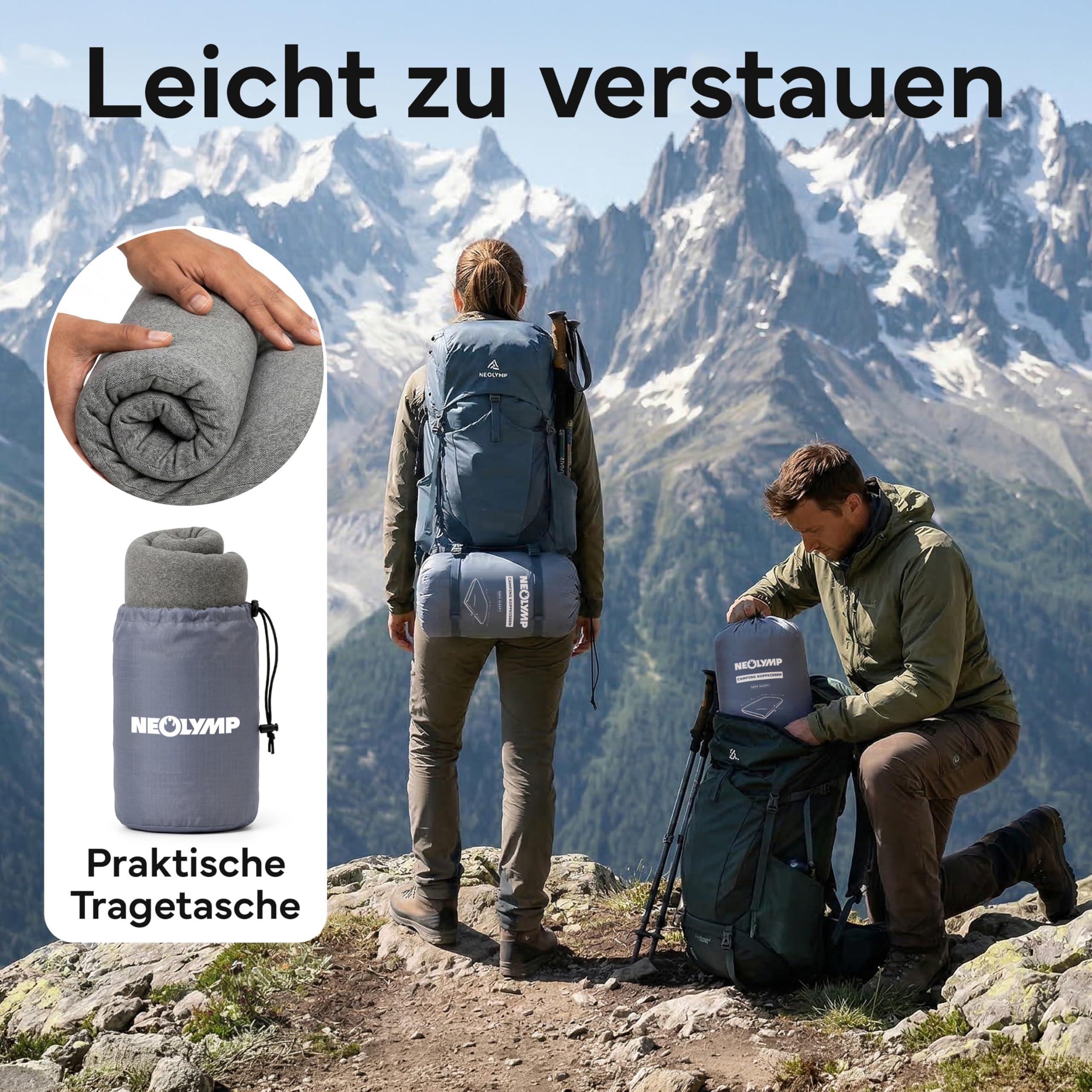 NEOLYMP Reisekissen Memory Foam 50x30x10 cm - kompaktes ergonomisches Kissen atmungsaktiv & waschbar mit Tragetasche - Camping Kissen & Flugzeug Kissen fürs Reiseformat (Reisekissen)