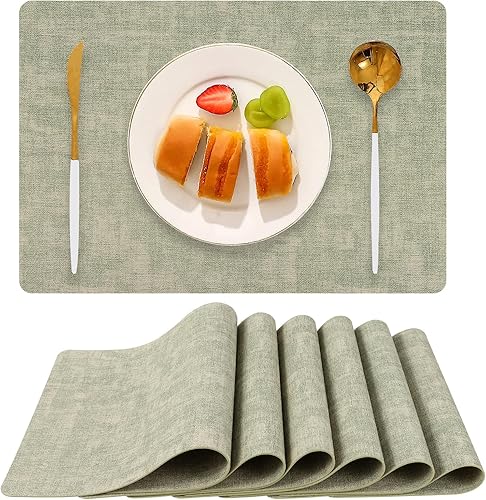 Miniatura 14 de Juego de 6 manteles individuales de piel sintética, resistentes al calor, lavables, lavables, impermeables, antideslizantes, adecuados para uso en