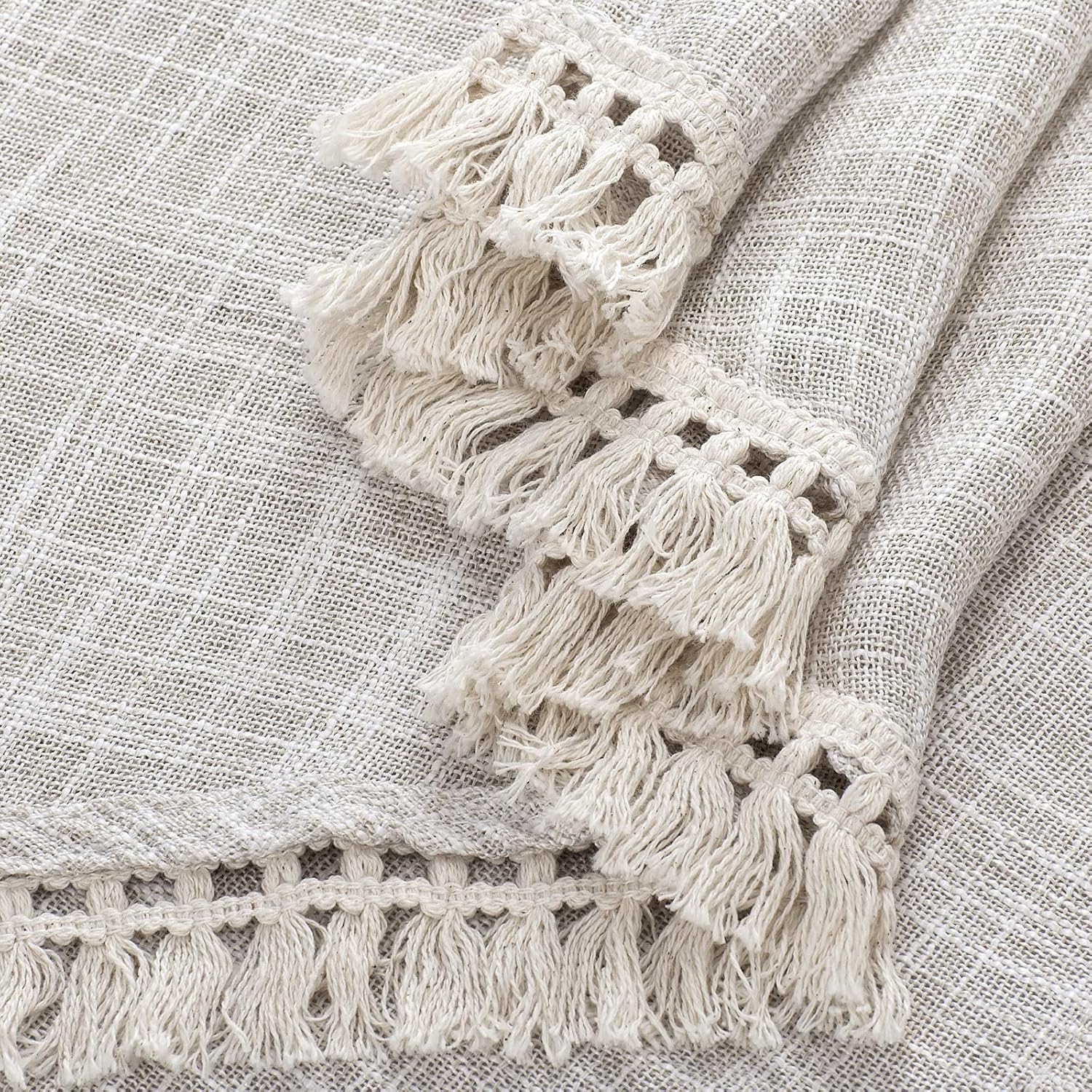 Beda Home Tassel Linen Textured Swag Curtain Valance for Farmhouses’ Kitchen; Light Filtering Rustic Short Swag Topper for Small Windows Bedroom Privacy Added Rod Pocket Design (Nature 36x45-2PCs)