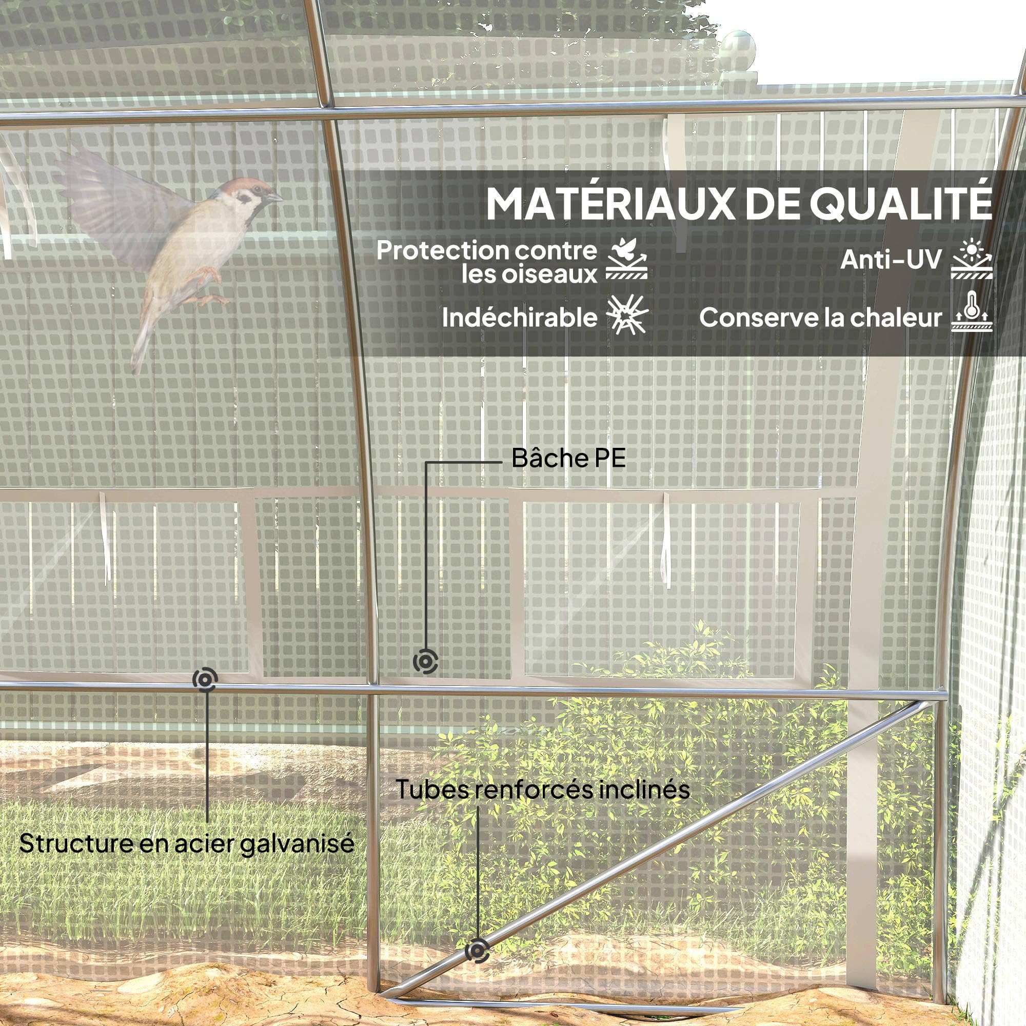 Outsunny Serre de Jardin 12 m² dim. 4L x 3l x 2H m avec Porte + parois latérales zippées enroulables, 8 fenêtres, Acier PE Haute densité 140 g/m² Anti-UV Blanc
