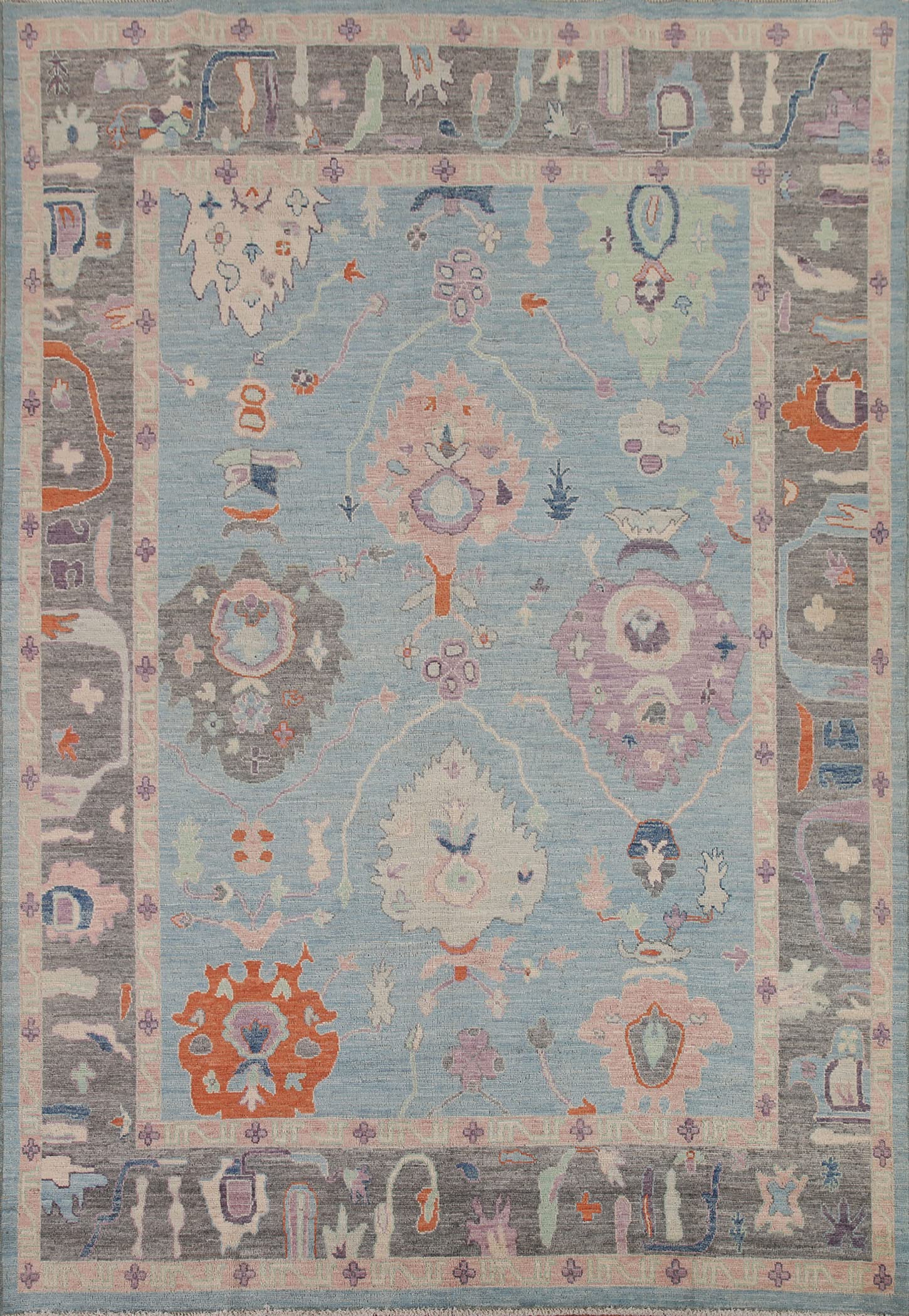 Light Blue Oushak Vegetable Dye Area Rug 8x10 Hand-Knotted Wool Carpet 7 10 x 9 11