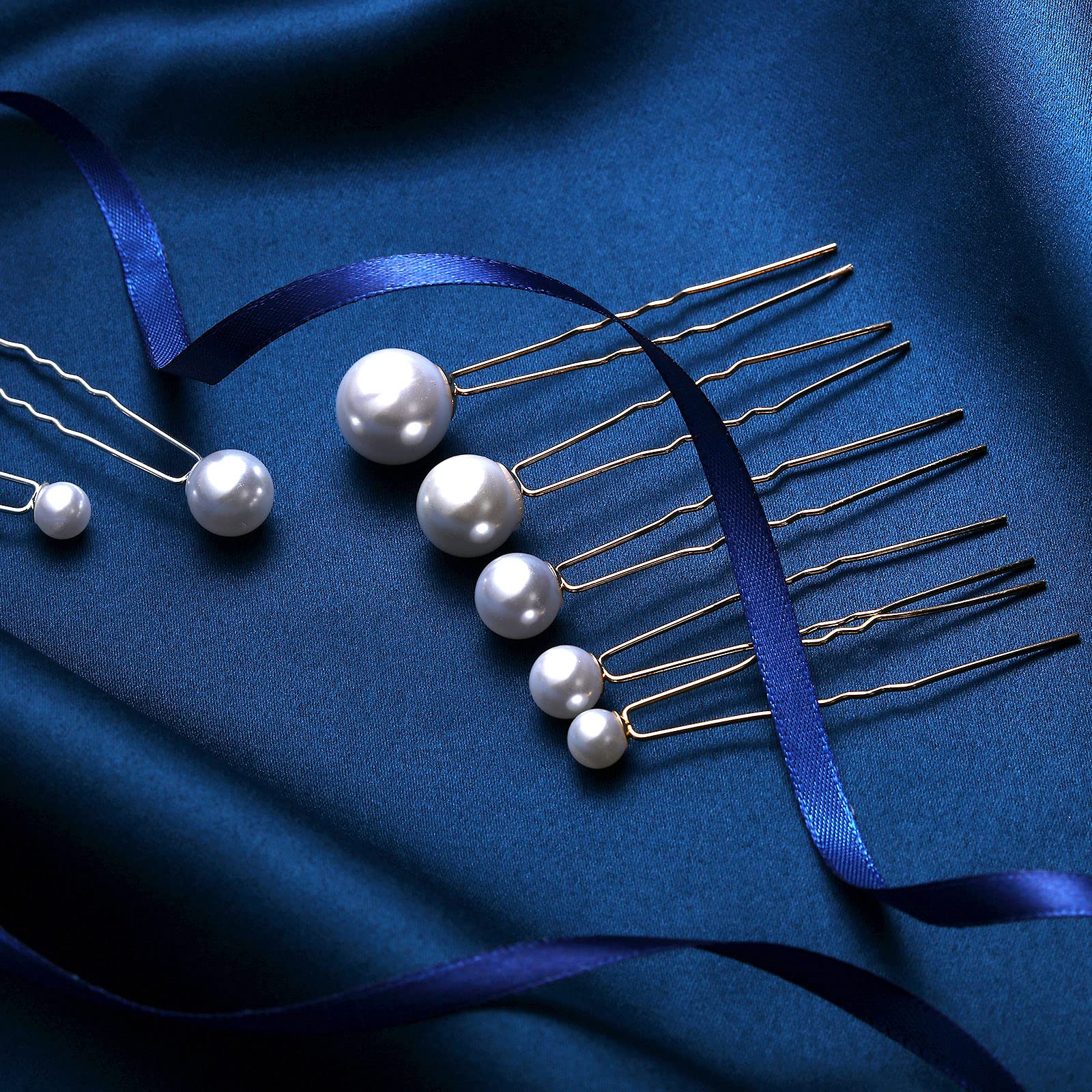 32 Pieces Wedding Pearl Hair Pins Bridal Pearl Rhinestone Hair Pins Hair Accessories U Shape Barrette for Bride Bridesmaid Women Girls (Silver)