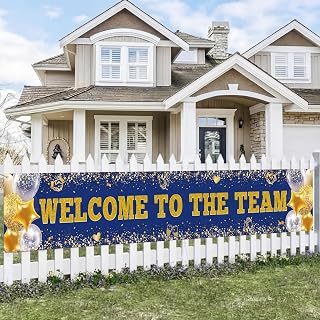 Hahafelt Welcome to the Team Banner New Employee Decorations | Blue Gold Glittery Balloons Banner, Office Decor Welcome Party Supplies, for Team Member Coworker Staff Colleague New Teacher